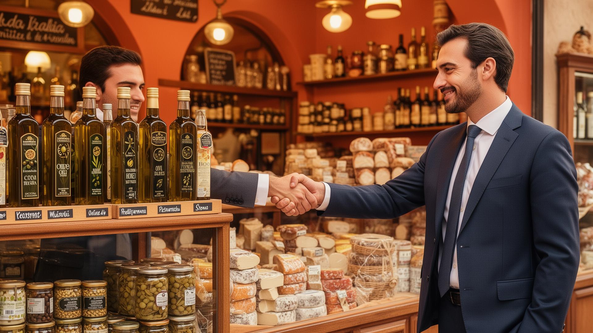 Business partnership in Italian delicatessen